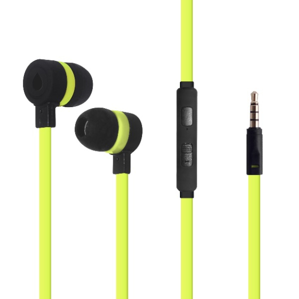 Puro Sport St. Earphone w/FlatCable+Mic, Black/L.Green