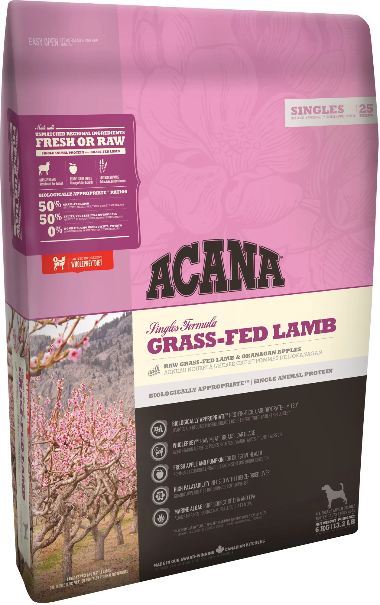 ACANA Singles Grass-Fed Lamb, Koiran kuivaruoka, All life stages, Viljaton, 6 kg