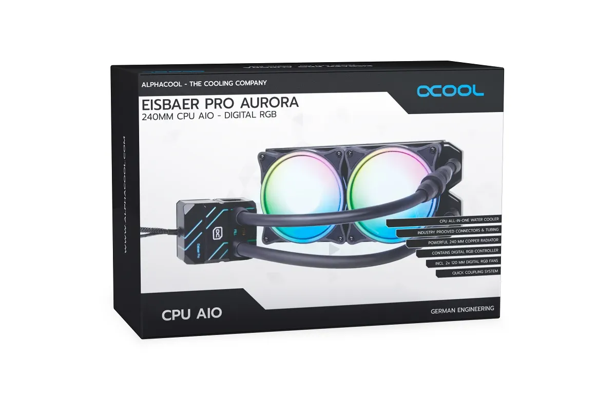 Alphacool Eisbaer Pro Aurora 240 ARGB Liquid Cooler, Black