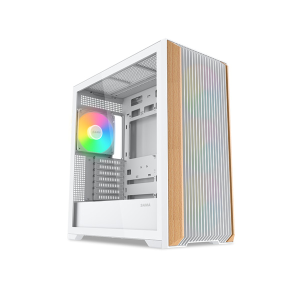 SAMA Z60 -miditornikotelo ikkunalla ja RGB-valaistuksella, valkoinen