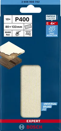 Bosch Expert M480 mesh sanding sheet 80 x 133mm, K400 (10 pieces, for orbital sanders)