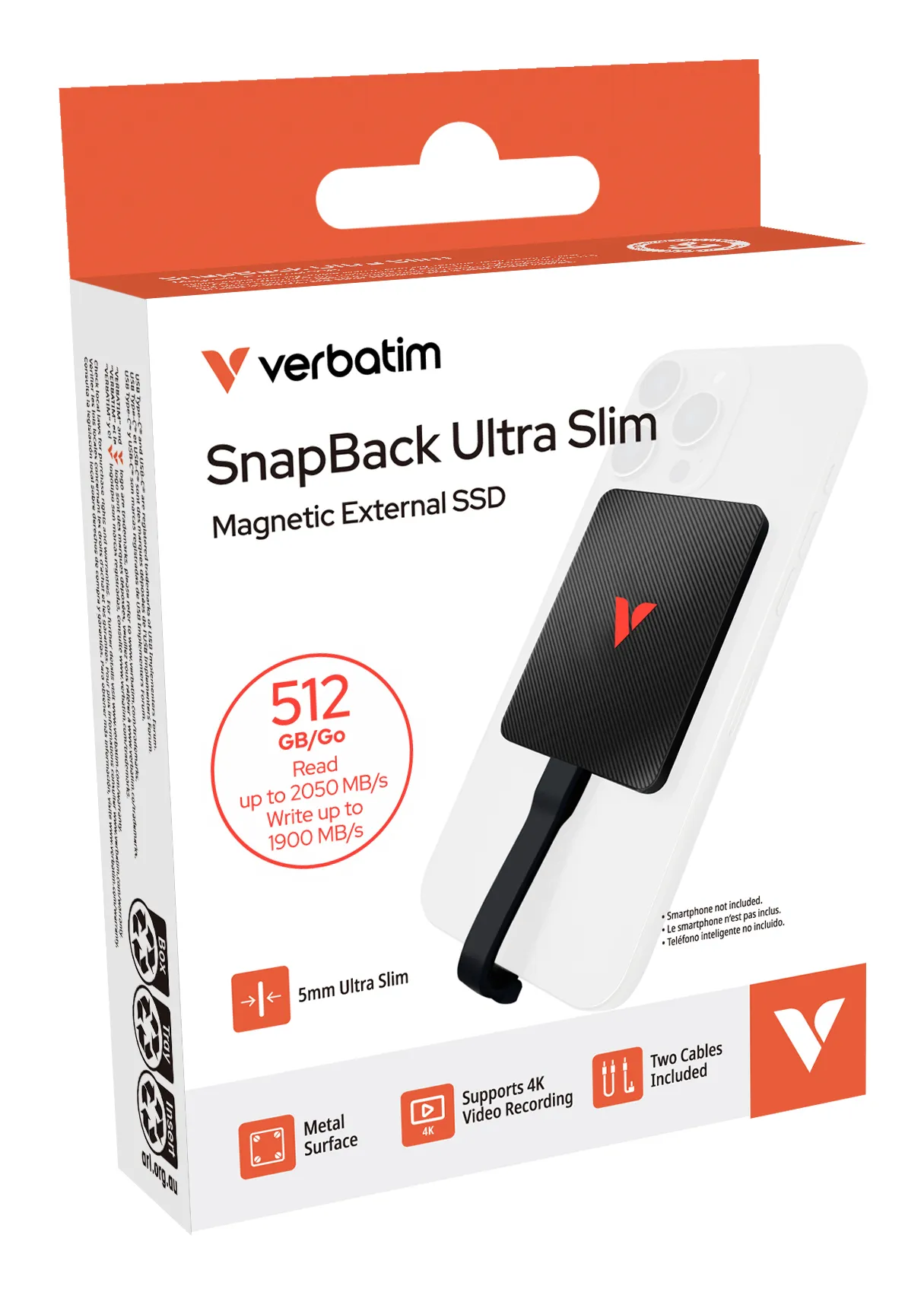 Verbatim SnapBack Ultra Slim 512 GB extern SSD med USB 3.2 Gen 2x2 (USB-C), svart