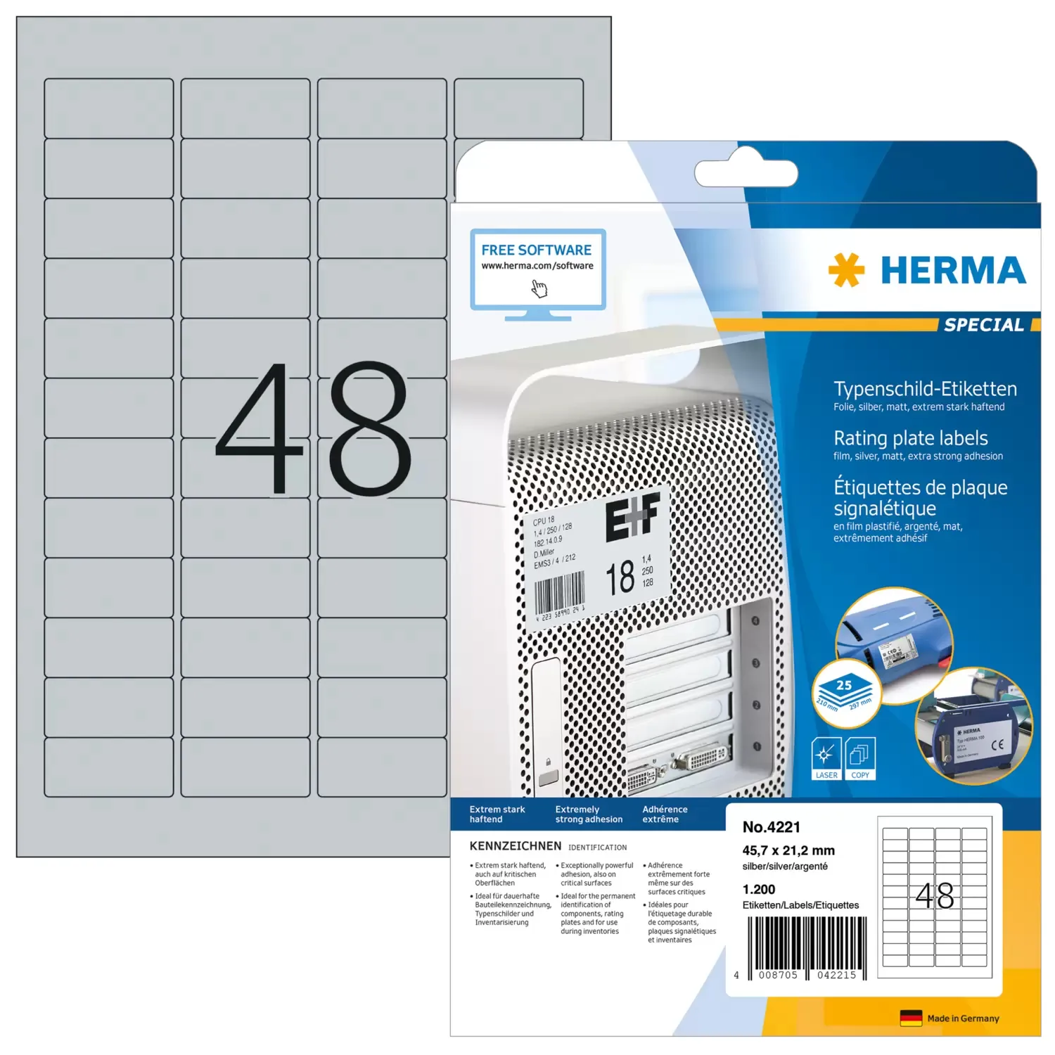 Herma label film extra strong 45,7x21,2 silver (1200)