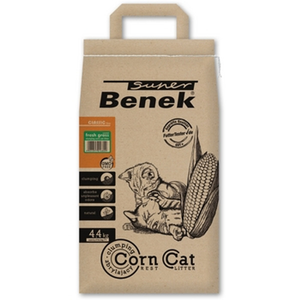 Super Benek Corn Cat Fresh Grass -paakkuuntuva kissanhiekka, hajustettu, huuhdeltava, biohajoava, 7 l