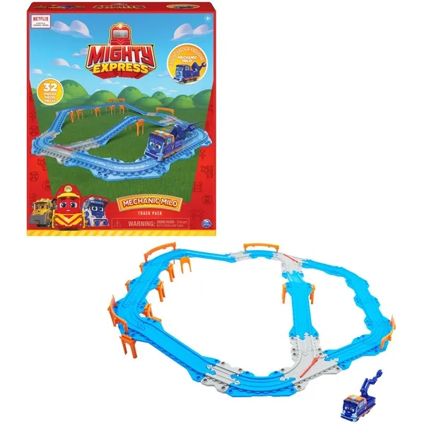 Spin Master Mighty Express Track Set with Push-and-Go Train Mechanic Milo Toy Vehicle