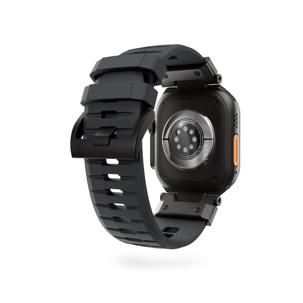 Epico FKM Rubber Pro Watch Band with Stainless Steel Fastening | Apple Watch SE (44mm)/Series 1-9 (42/44/45mm) 10-11 (46mm)/Ultra (49mm) | Black