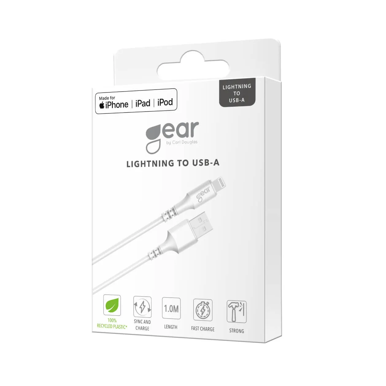 USB-A to Lightning cable, 1 m, White