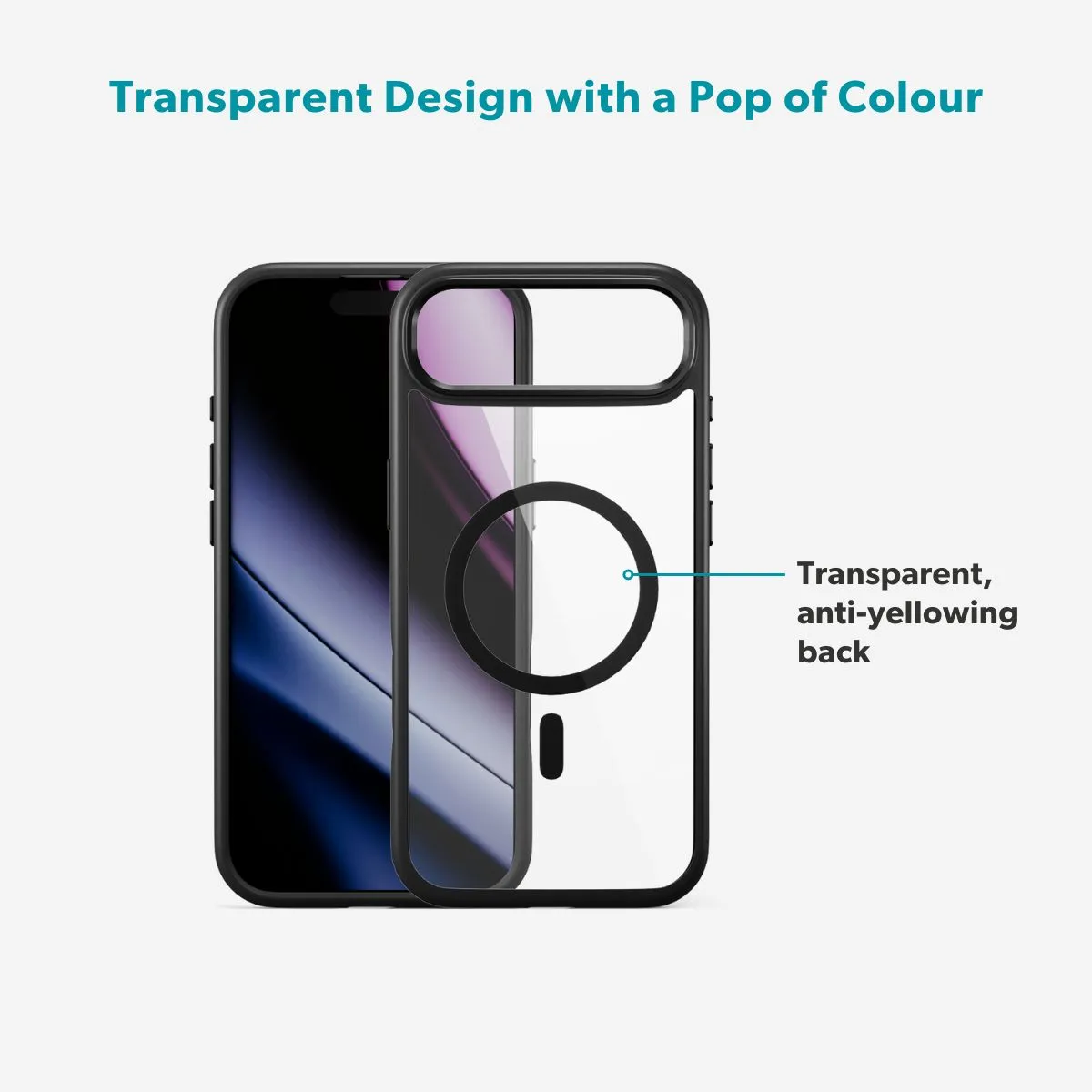 Epico Hero Pro Mag+ Case iPhone Air Qi2  &  MagSafe yhteensopiva, Läpinäkyvä musta