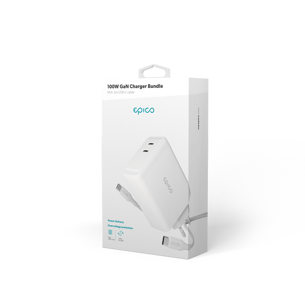 Epico 100W GaN Charger Bundle with 2m USB-C cable - white