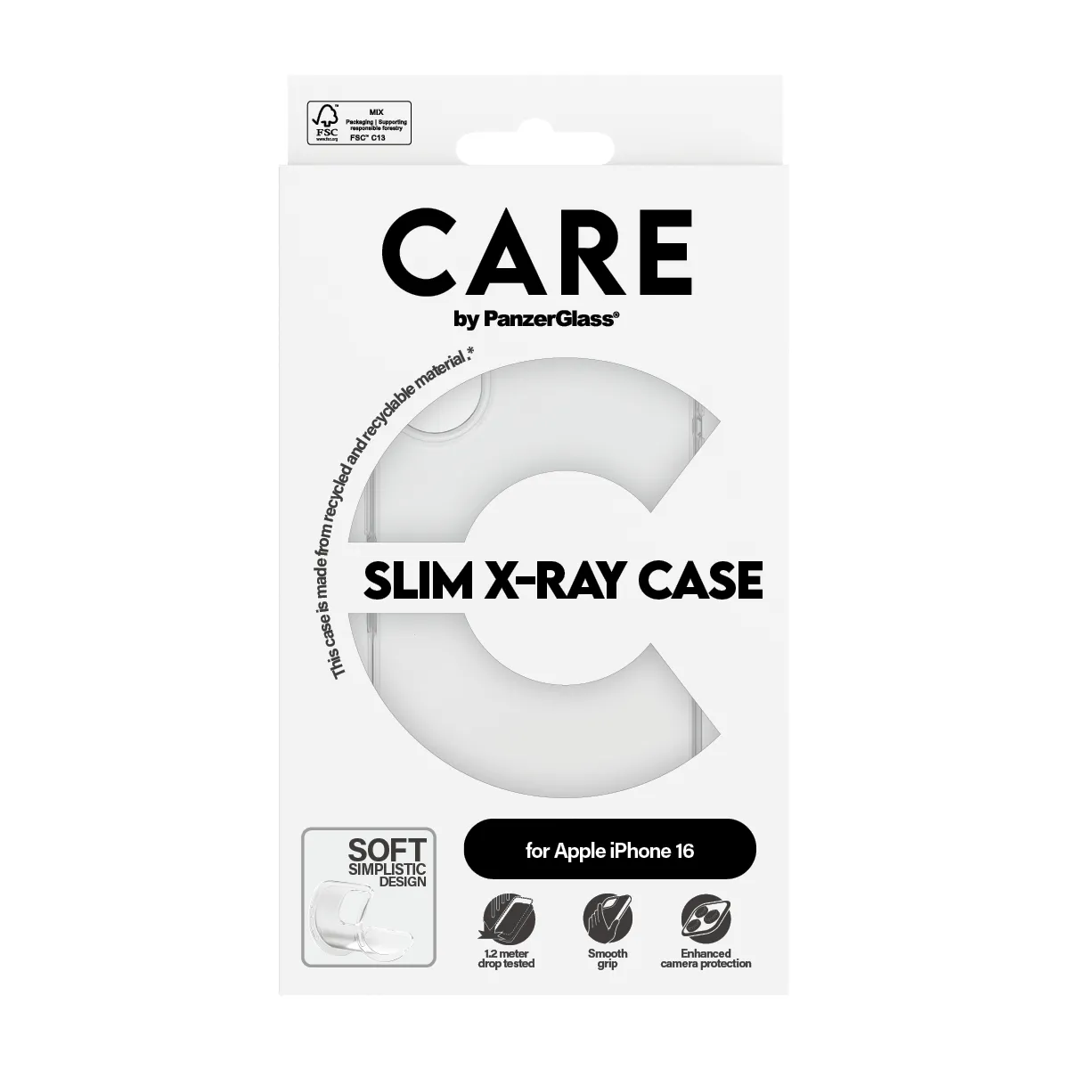 Care by PanzerGlass iPhone 16 Slim X-Ray skal, Transparent