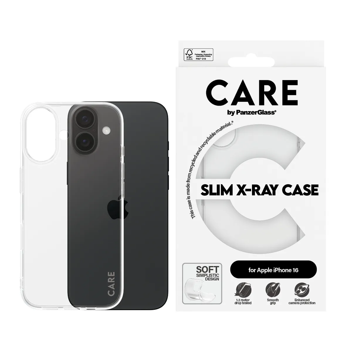 Care by PanzerGlass iPhone 16 Slim X-Ray skal, Transparent