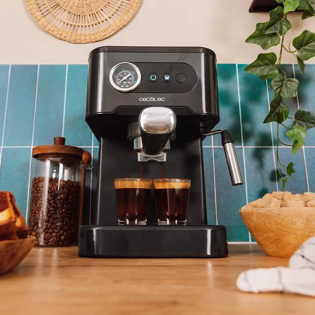 Cecotec Power Espresso 20 Pro manuell espressomaskin, svart och rostfritt st&aring;l