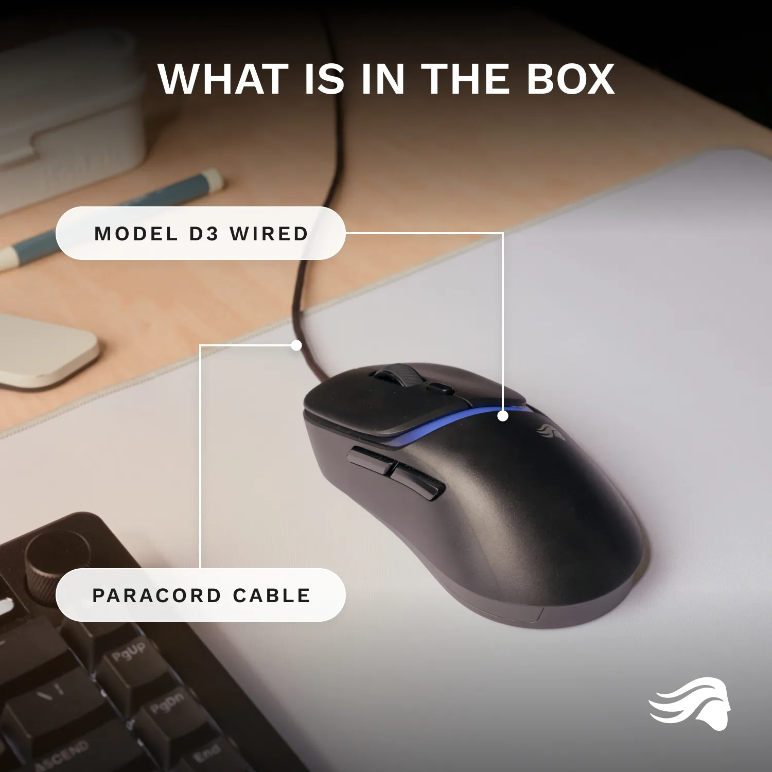 GLORIOUS Model D3 -langallinen pelihiiri, musta