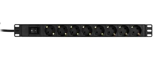 DELTACO Grenuttag, 8xCEE 7/4, 1xCEE 7/7, brytare, 3m kabel, svart
