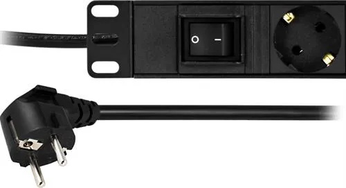 DELTACO Grenuttag, 8xCEE 7/4, 1xCEE 7/7, brytare, 3m kabel, svart