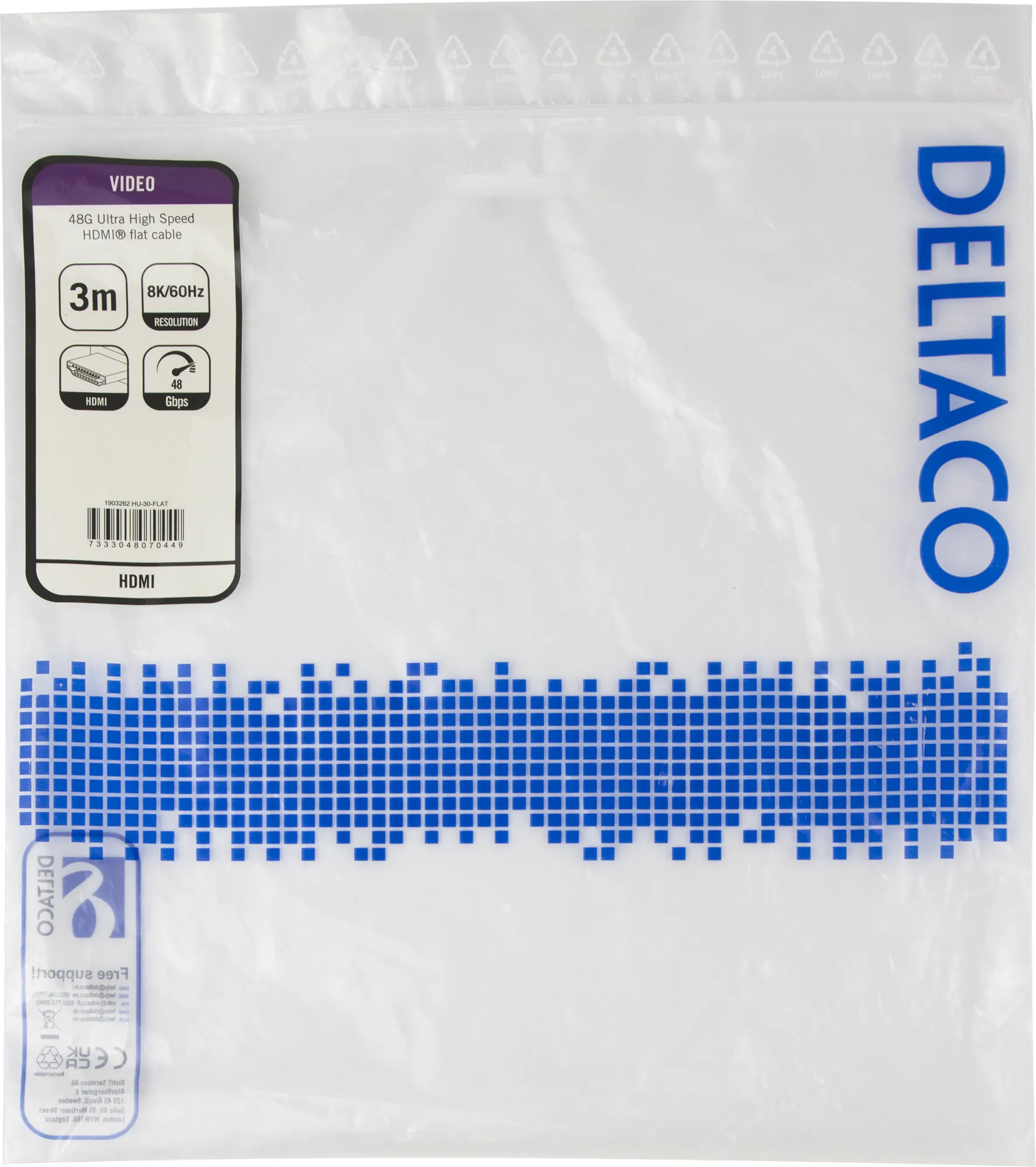 Deltaco HDMI 2.1 Flat - kabel, Svart, 3m