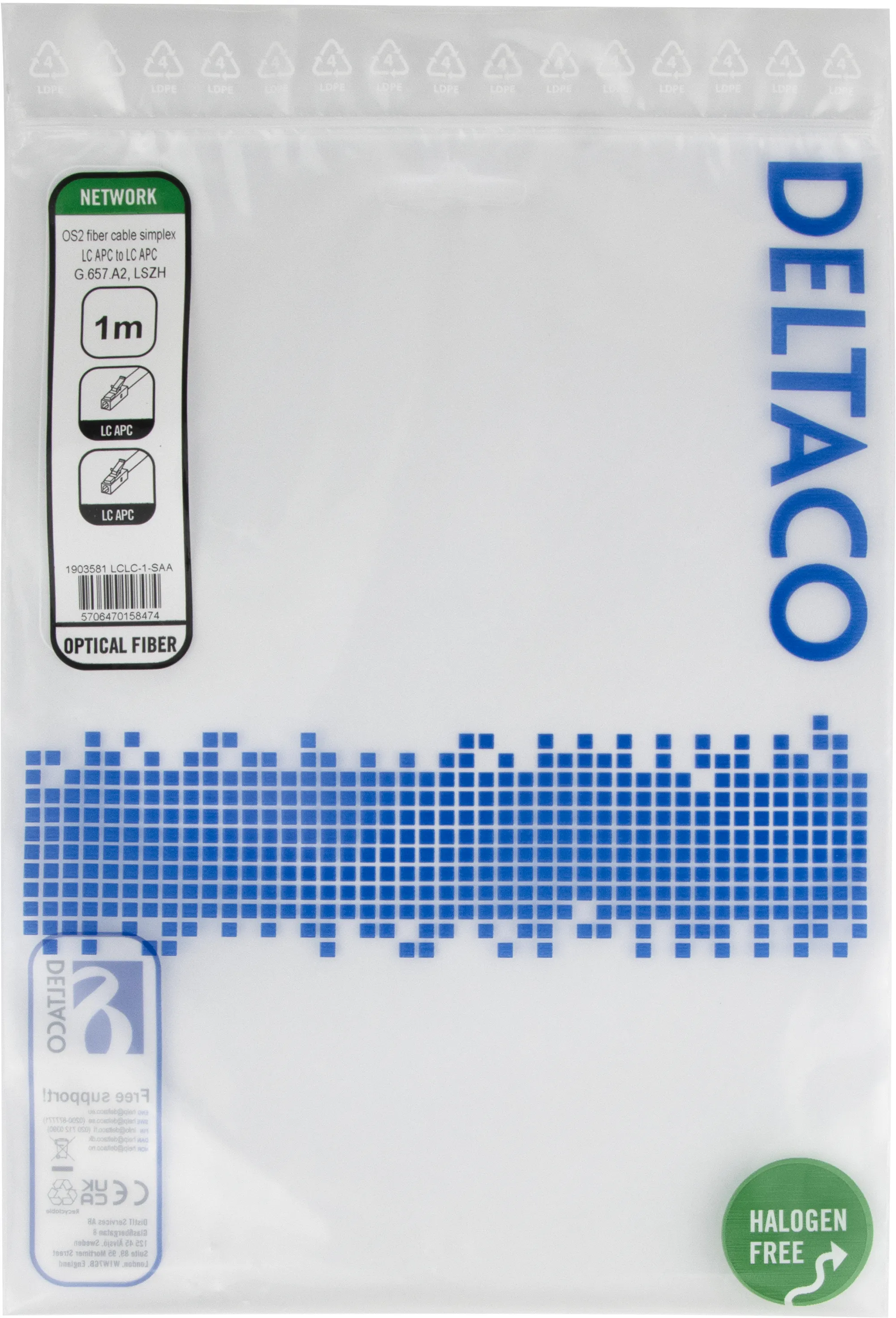 Deltaco OS2 LSZH LC-LC 1m fiberkabel, gul