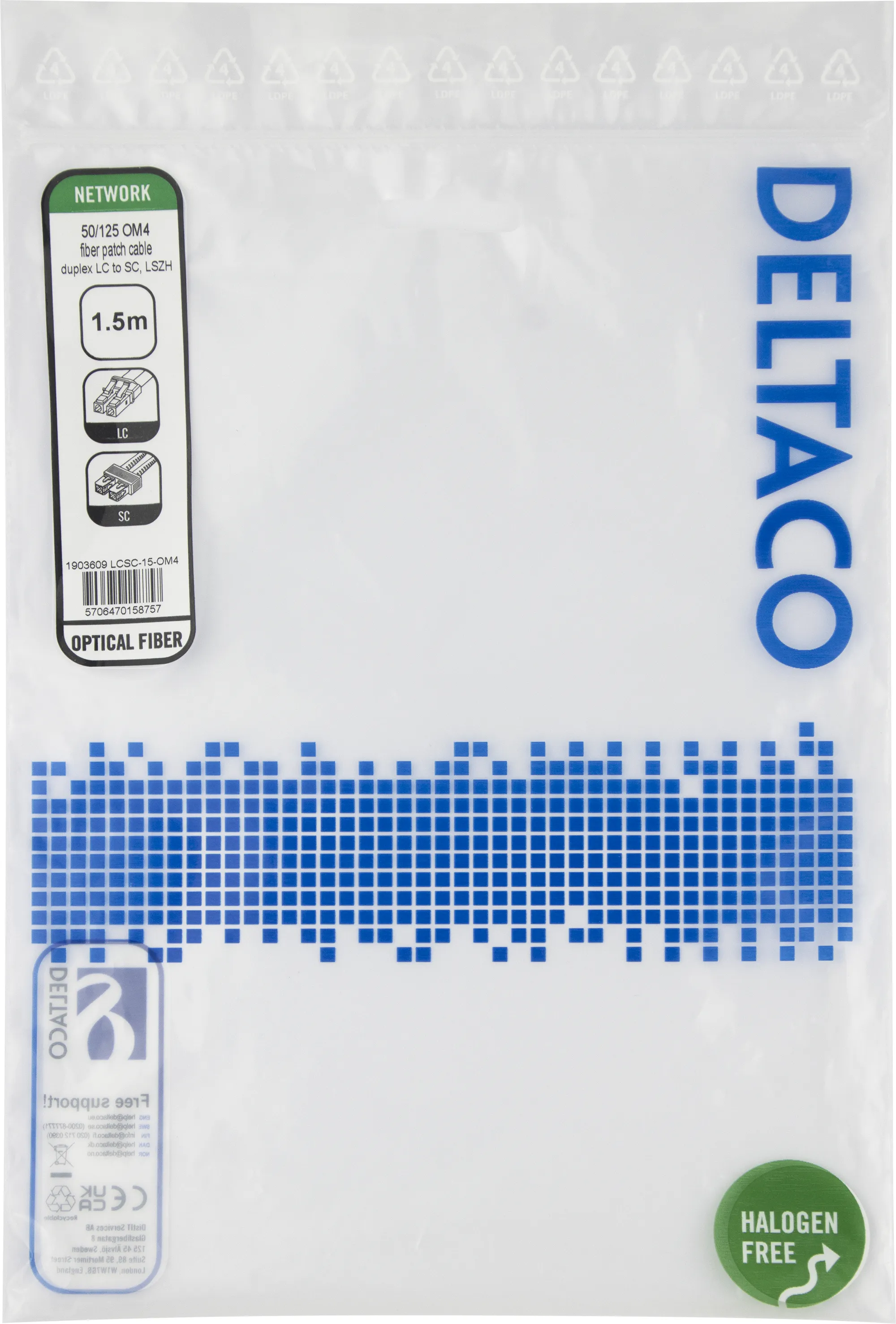 Deltaco OM4 LSZH LC-SC 1.5m Fiber Optic Cable, Pink