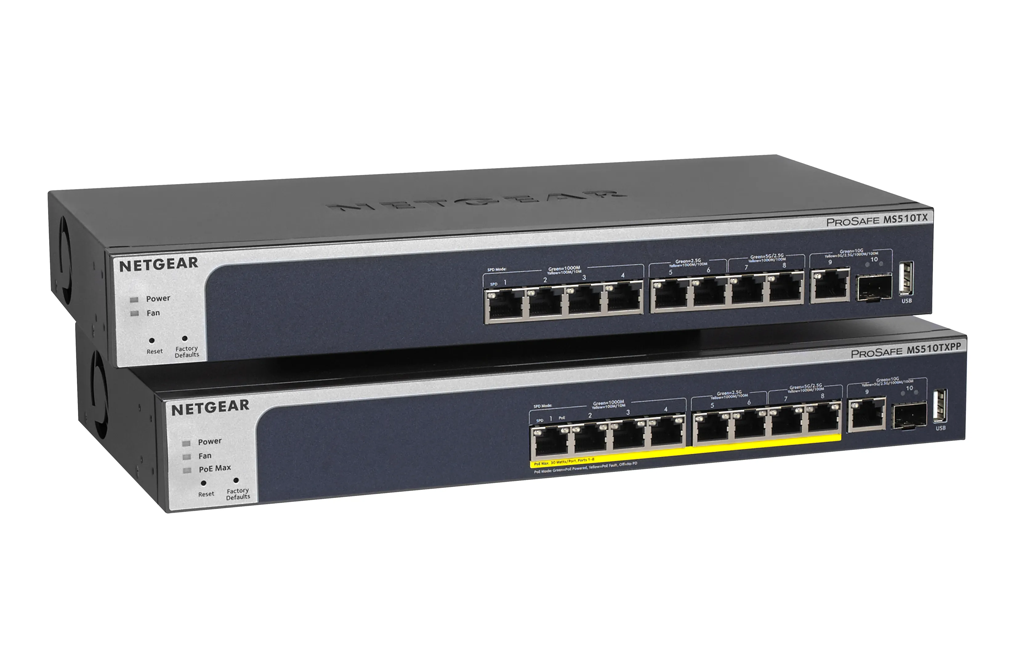 NETGEAR MS510TXPP - Kytkin - L3 Lite - smart - 4 x 10/100/1000 (PoE+) + 2 x 100/1000/2.5G/5G (PoE+) + 2 x 100/1000/2.5G (PoE+) - ty&ouml;p&ouml;yt&auml;, r&auml;kkiin asennettava -