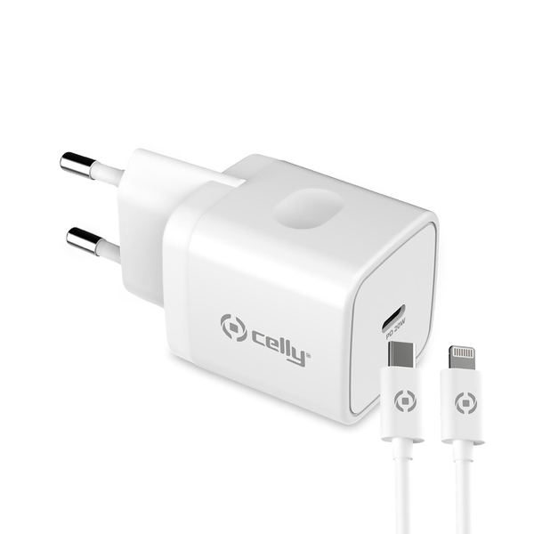 Celly USB-C 20W - laddare + USB-C - Lightning kabel