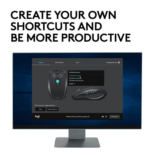 Logitech MX Anywhere 2S - tr&aring;dl&ouml;s mus, Grafit