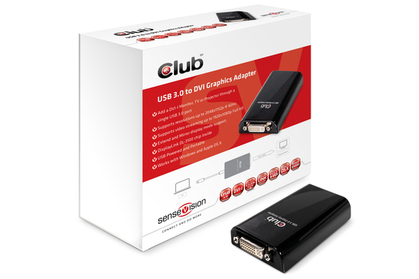 CLUB 3D USB 3.0 GFX TO DVI  Max resolution 2048x1152 DVI -I