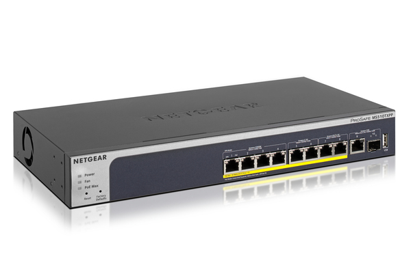 NETGEAR MS510TXPP - Kytkin - L3 Lite - smart - 4 x 10/100/1000 (PoE+) + 2 x 100/1000/2.5G/5G (PoE+) + 2 x 100/1000/2.5G (PoE+) - ty&ouml;p&ouml;yt&auml;, r&auml;kkiin asennettava -