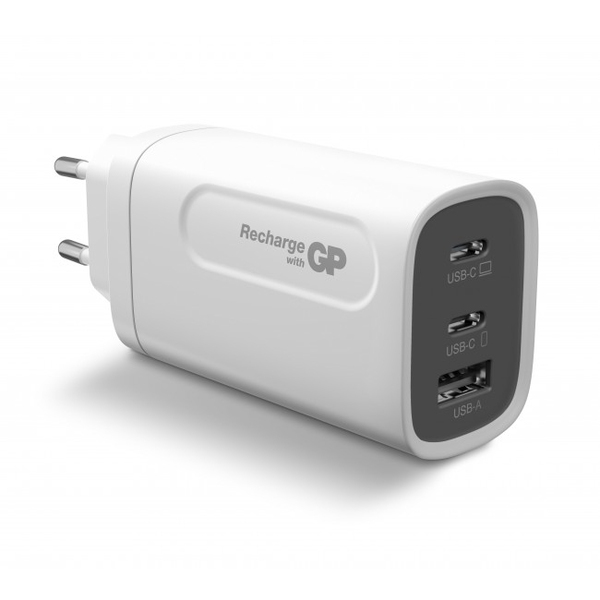 GP GaN Wall Charger USB-C PD 65W, 3-port, incl. USB-C to USB-C Cable 2m