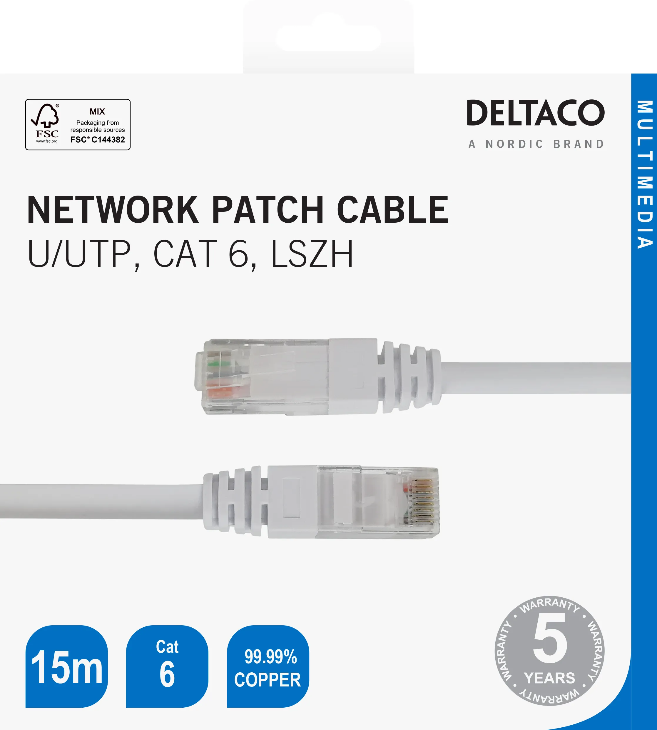 Deltaco CAT6 U/UTP - network cable, white, 15m