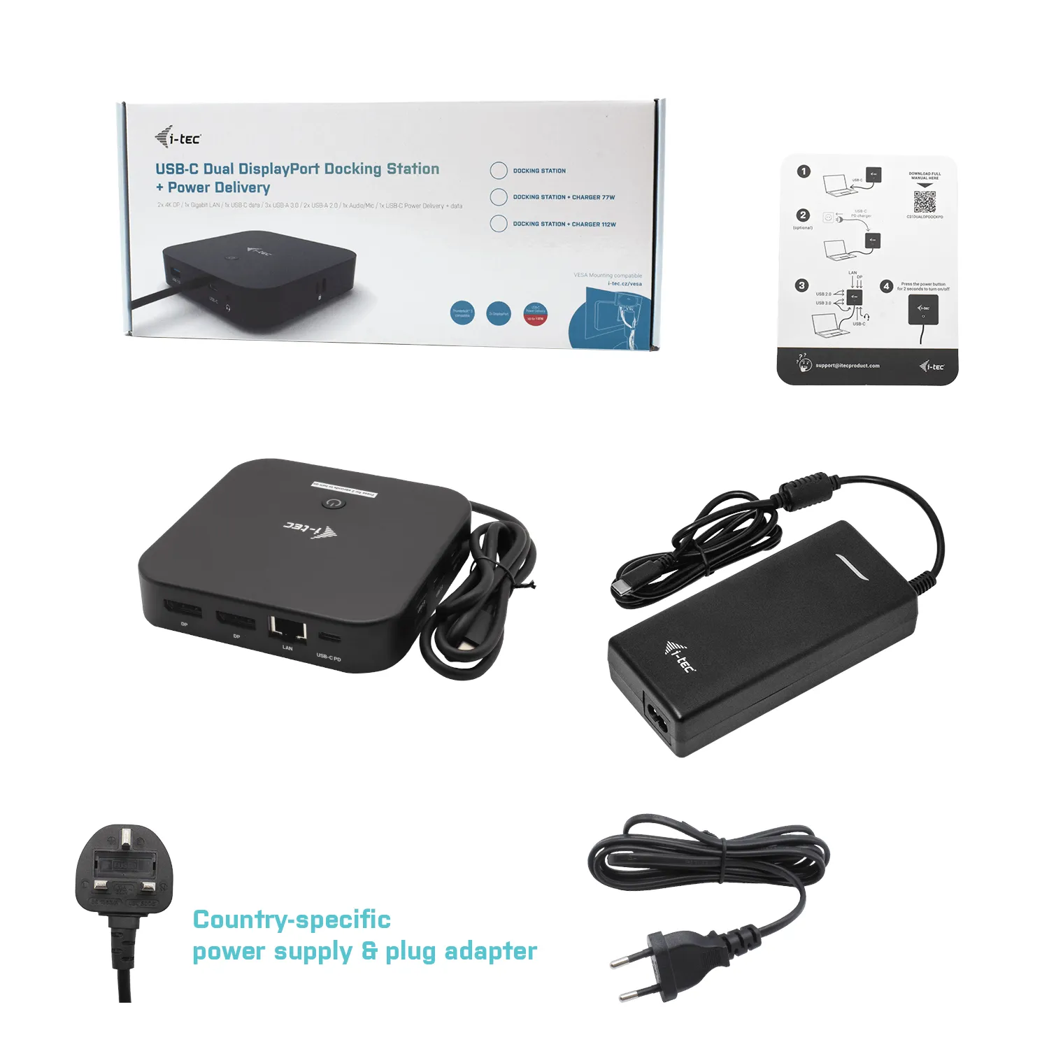 I-Tec USB-C 2xDP 5xUSB-A 1xUSB-C GLAN 100W PD -telakointiasema