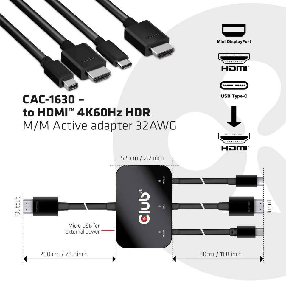 Club 3D USB-C/HDMI/MiniDisplayPort 1.2 - HDMI - adapter Club 3D USB-C/HDMI/MiniDisplayPort 1.2 - HDMI - adapter
