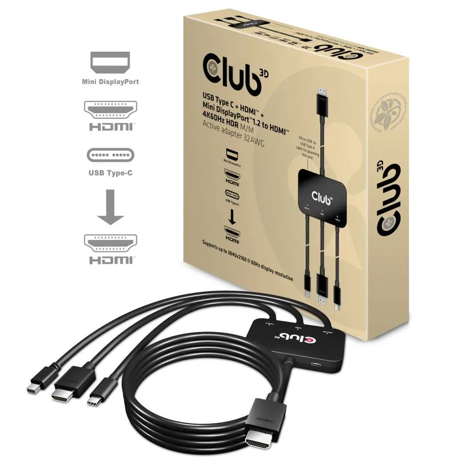 Club 3D USB-C/HDMI/MiniDisplayPort 1.2 - HDMI - adapter Club 3D USB-C/HDMI/MiniDisplayPort 1.2 - HDMI - adapter