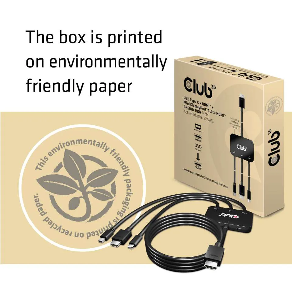 Club 3D USB-C/HDMI/MiniDisplayPort 1.2 - HDMI - adapter Club 3D USB-C/HDMI/MiniDisplayPort 1.2 - HDMI - adapter