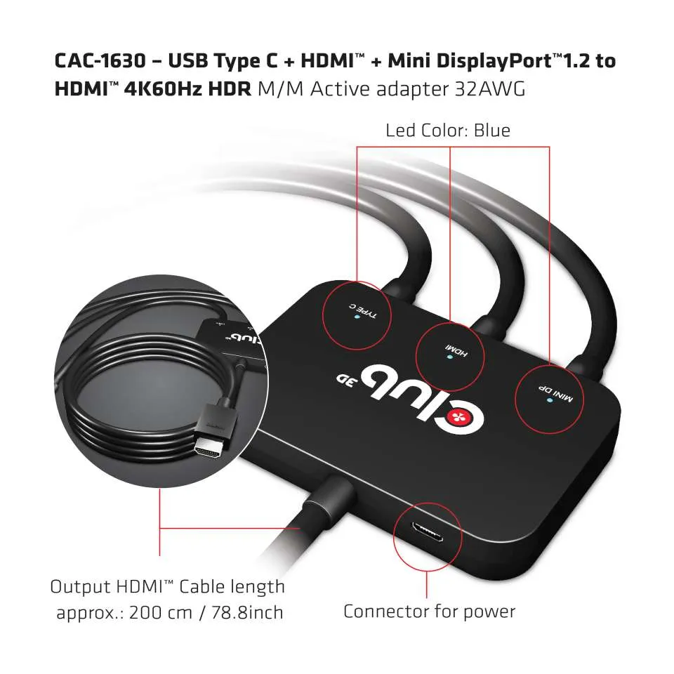 Club 3D USB-C/HDMI/MiniDisplayPort 1.2 - HDMI - adapter Club 3D USB-C/HDMI/MiniDisplayPort 1.2 - HDMI - adapter