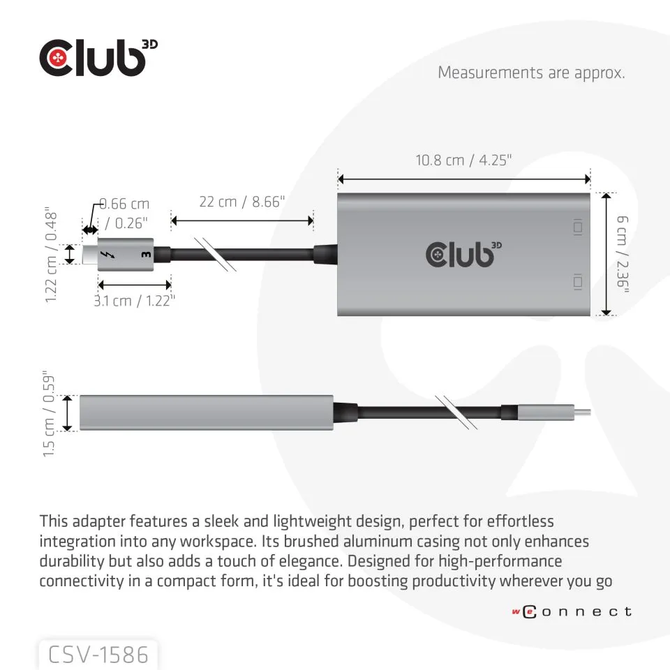 Club 3D Thunderbolt 3 - 2x DisplayPort 4K60Hz - adapter, Grå