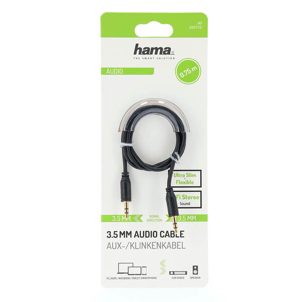 HAMA Cable Audio Flexi-Slim 3.5mm-3.5mm Gold Black 0.75m
