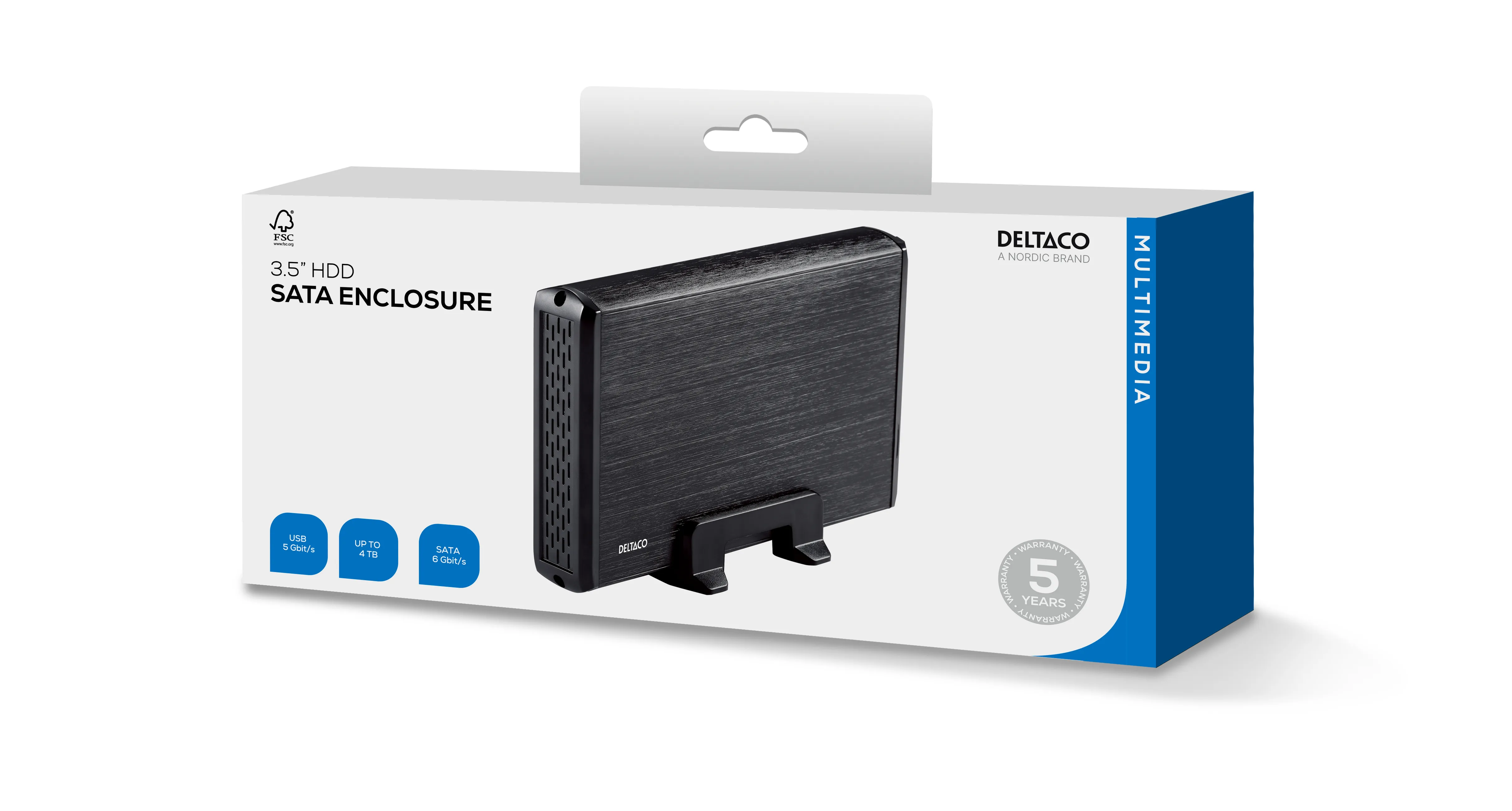DELTACO ulk.kotelo 1x3,5&quot; SATA-kiintolevylle, USB 3.0, alu, musta
