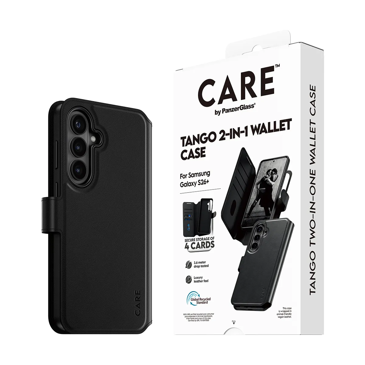 PanzerGlass CARE Tango 2-in-1 Wallet Case for Galaxy S26+, Black