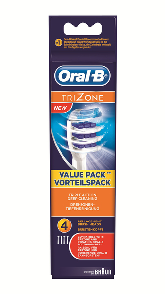 BRAUN VAIHTOHARJA ORAL-B TRIZONE 4, paketissa 4 vaihtoharjaa. EB30 4 TriZone