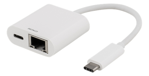 DELTACO USB 3.1 Gen 1 Gigabit adapteri, USB-C, 3A 60W, valkoinen