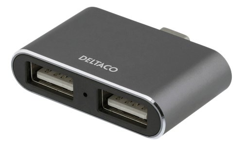 Deltaco USB-C mini hubb, 2x USB-A 2,0, 480 Mbps, 0,5A, rymdgr&aring;