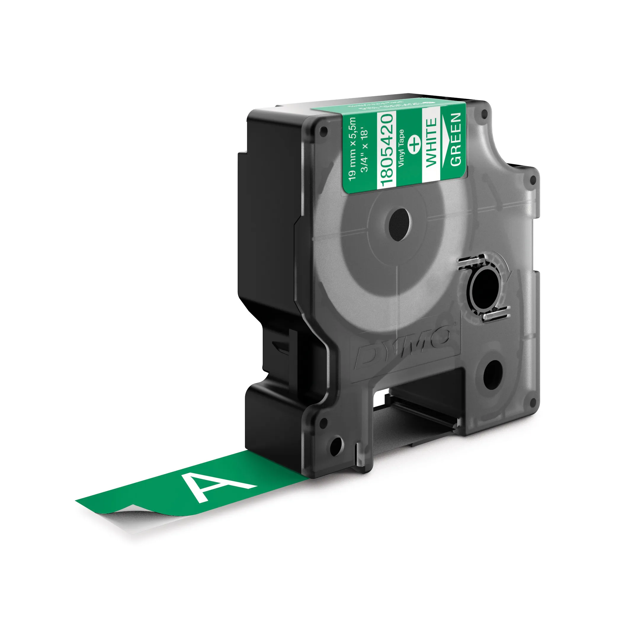 DYMO Rhino Professional, 19mm, m&auml;rkbar vinyltejp, vit text gr&ouml;n tejp