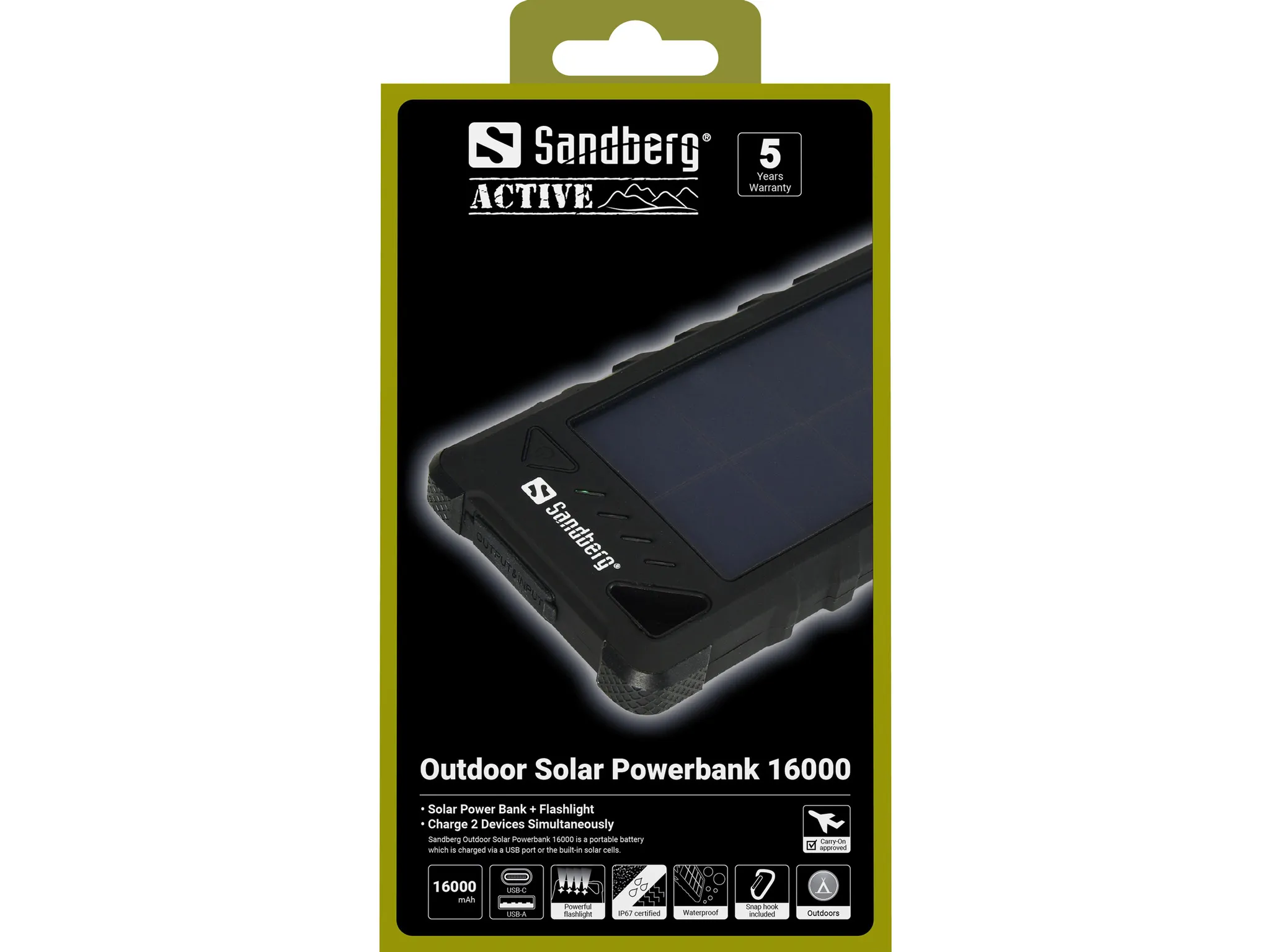 Sandberg Outdoor Solar -varavirtal&auml;hde, 16000 mAh, Musta