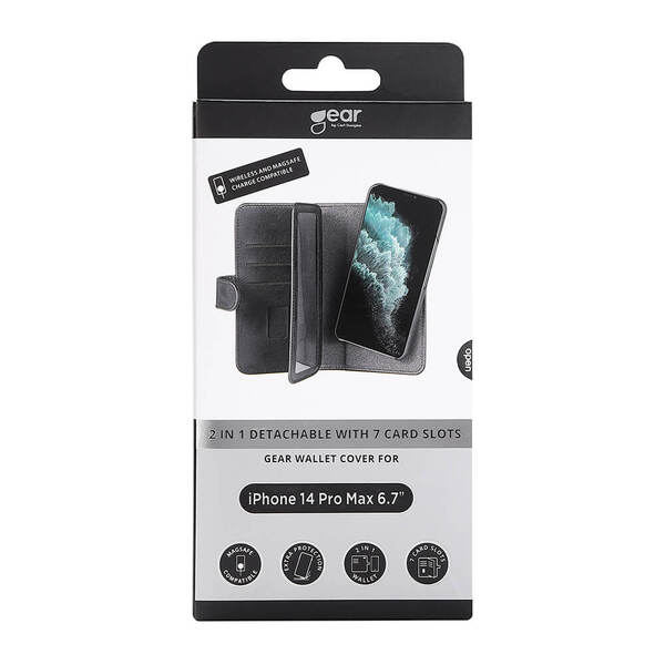 GEAR Wallet 7 Cards MagSeries, iPhone 14 Pro Max - 2-in-1 Wallet Case, Black