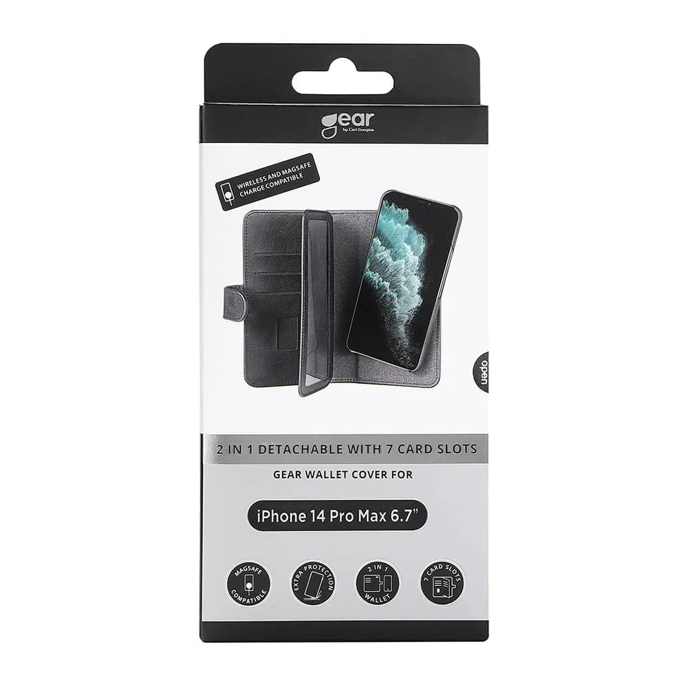 GEAR Wallet 7 Cards MagSeries, iPhone 14 Pro Max - 2-in-1 Wallet Case, Black