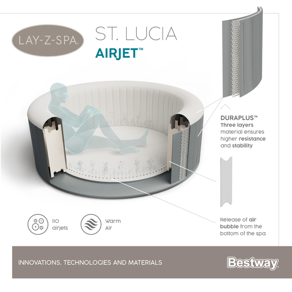 Bestway Lay-Z-Spa St.Lucia AirJet -spabad, 1.70x0.66m