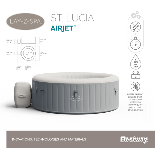 Bestway Lay-Z-Spa St.Lucia AirJet -poreallas, 1.70x0.66m