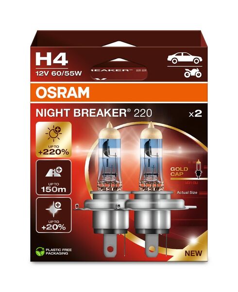 OSRAM NIGHT BREAKER LASER H4 Halogen Headlight Bulbs, 12 volts, 60/55 watts, P43t, 2-pack