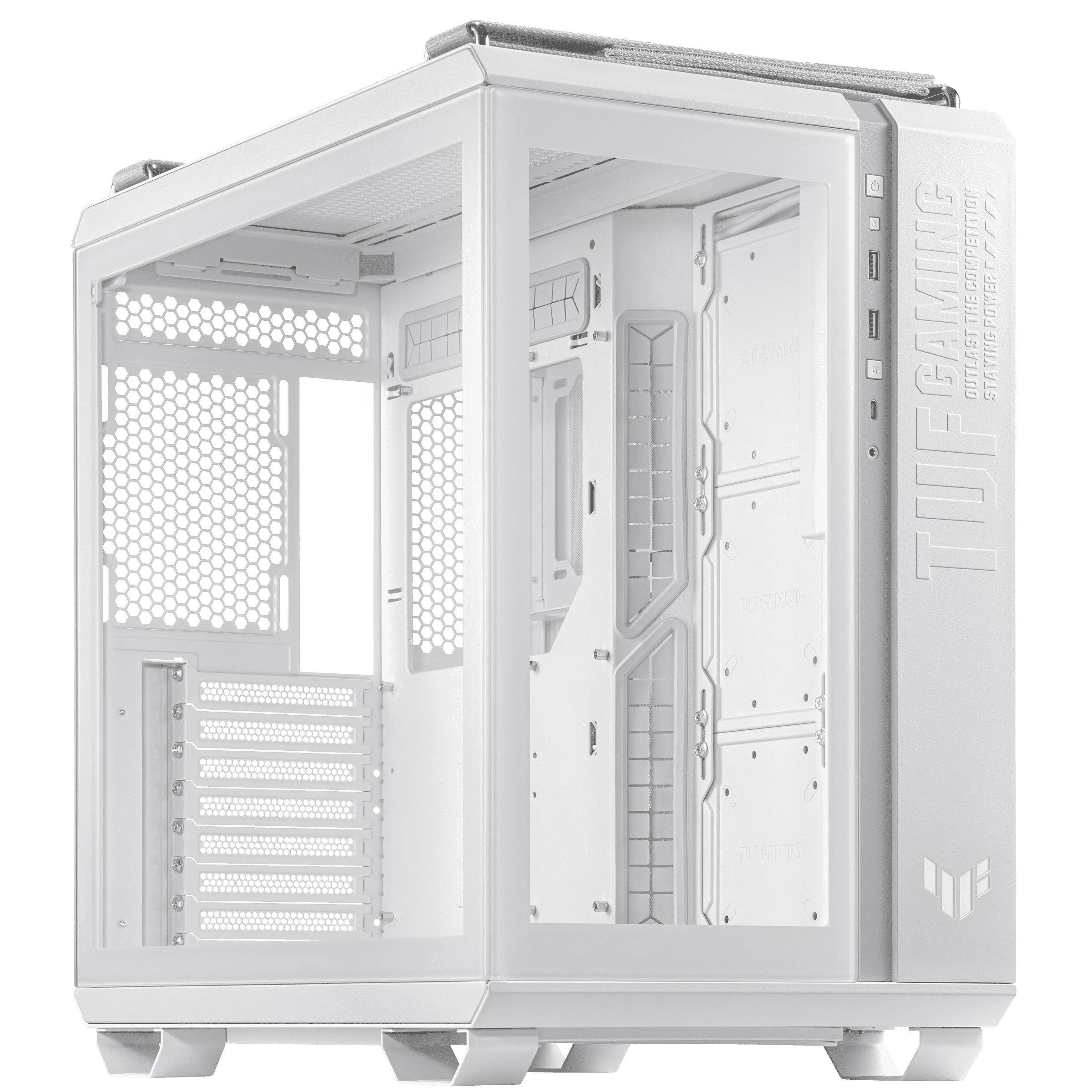 Asus TUF Gaming GT502 - miditornikotelo, ikkunalla, Valkoinen
