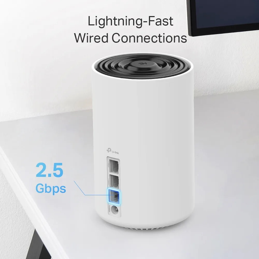 TP-Link Deco XE75 Pro -mesh WiFi -j&auml;rjestelm&auml;, Wi-Fi 6E, AXE5400, Tri-band, 2 kpl, 2,5G-portilla, valkoinen
